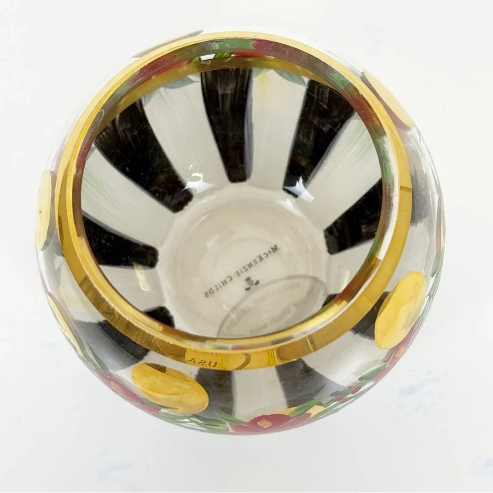 Mackenzie Childs Heirloom Rose Bowl Vase Hand Painted- Retired Rare